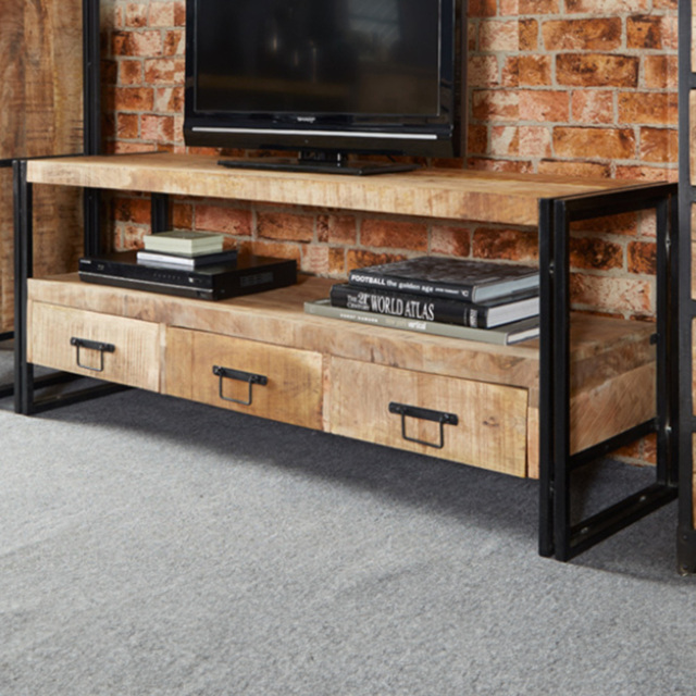 Brooklyn Carnaby 3 Drawer Single Shelf Industrial Large Plasma TV Unit - Brown - Wilko - image 1