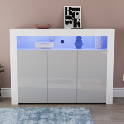 Vida Designs Nova 3 Door White and Grey LED Sideboard - Size: 35 x 130 x 97cm - Wilko - thumbnail 7