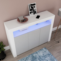 Vida Designs Nova 3 Door White and Grey LED Sideboard - Size: 35 x 130 x 97cm - Wilko - thumbnail 6