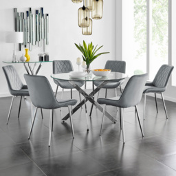 Furniturebox Arona Cesano 6 Seater Round Dining Set Grey and Chrome - Wilko - thumbnail 1