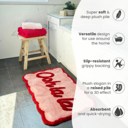 Mooky Mats Ooh La La Slogan Scallop Red and Pink Non Slip Bath Mat 50 x 80cm - Size: 50 x 80 x 1cm - Wilko - thumbnail 7