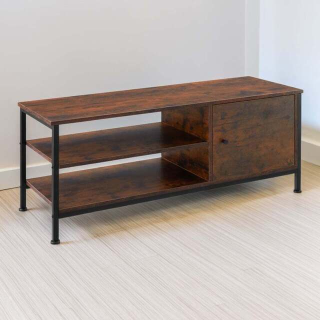 tectake Durban 3 Shelf Dark Wood Rustic TV Stand - Size: 45.5 x 40 x 110cm - Brown - Wilko - image 1