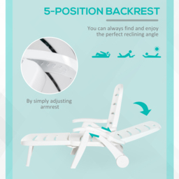Outsunny Set of 2 White Foldable Garden Sun Lounger - Size: 1 Seater - Wilko - thumbnail 7