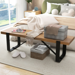 Costway Natural Metal Long Hallway Bench - Size: 160 x 50 x 17cm - Cream - Wilko - thumbnail 1