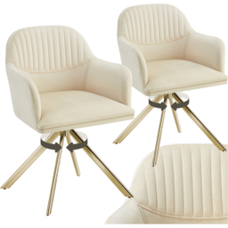 tectake Lona Set of 2 Cream and Gold Velvet Fabric Swivel Accent Chair - Size: Single - Wilko - thumbnail 3