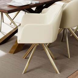 tectake Lona Set of 2 Cream and Gold Velvet Fabric Swivel Accent Chair - Size: Single - Wilko