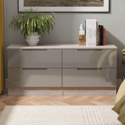 Crowndale Milan 4 Drawer Grey Gloss and Oak Bed Box - Size: 51 x 110 x 39cm - Grey Gloss & Grey Oak - Wilko