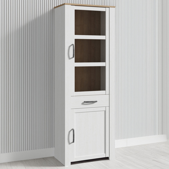 Florence Bohol 2 Door Single Drawer White Riviera Oak Narrow Cabinet - Size: 42 x 71 x 205cm - Wilko