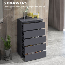 Portland 5 Drawer High Gloss Grey Chest of Drawers - Wilko - thumbnail 5
