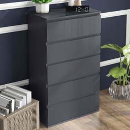Portland 5 Drawer High Gloss Grey Chest of Drawers - Wilko - thumbnail 1