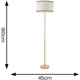 ValueLights Heather Natural Black Trim Drum Shade Light Wood Stem LED Floor Lamp - Cream - Wilko - thumbnail 5