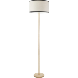 ValueLights Heather Natural Black Trim Drum Shade Light Wood Stem LED Floor Lamp - Cream - Wilko - thumbnail 1