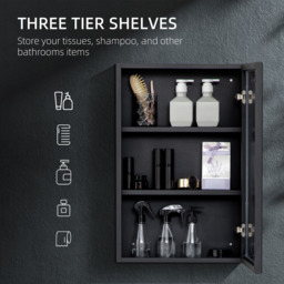 Kleankin Black Wall Mounted Slim Mirrored Bathroom Cabinet - Size: 60.0 cm x 12.0 cm x 40.0 cmcm - Wilko - thumbnail 5