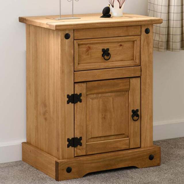 Seconique Corona Single Door Single Drawer Waxed Pine Bedside Table - Brown - Wilko - image 1