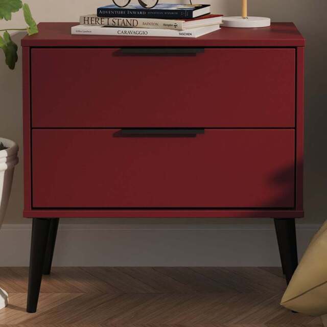 Crowndale Hong Kong 2 Drawer Red Matt Side Table Ready Assembled - Size: 60 x 58 x 40cm - Wilko - image 1