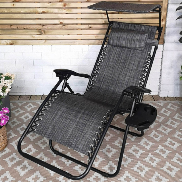 Samuel Alexander Grey Multi- Position Sun Lounger with Canopy - Size: 1 Seater - Wilko - image 1