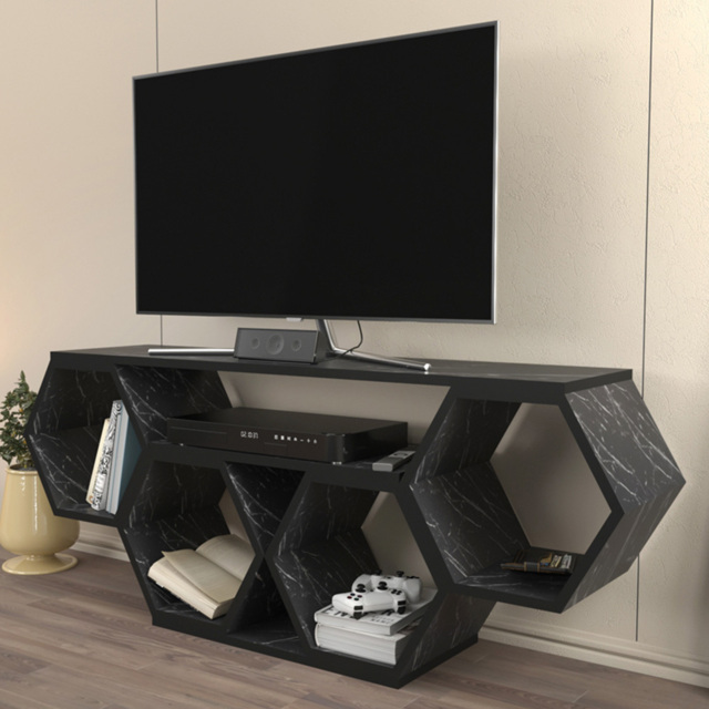 Decorotika Honey Full Bendire Wide Hexagonal TV Unit - Size: 55.5 x 140 x 26.6cm - Black - Wilko - image 1