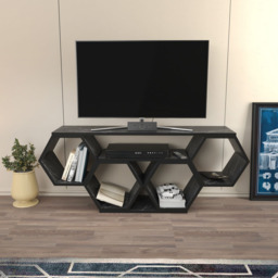 Decorotika Honey Full Bendire Wide Hexagonal TV Unit - Size: 55.5 x 140 x 26.6cm - Black - Wilko - thumbnail 6