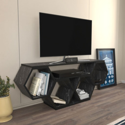 Decorotika Honey Full Bendire Wide Hexagonal TV Unit - Size: 55.5 x 140 x 26.6cm - Black - Wilko - thumbnail 7