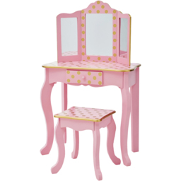 Teamson Kids Gisele Play Single Drawer Pink and Gold Polka Dot Prints Toy Vanity Set - Size: 99.7 x 29.8 x 59.7cm - Wilko - thumbnail 4