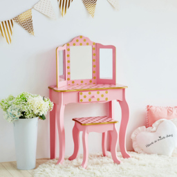Teamson Kids Gisele Play Single Drawer Pink and Gold Polka Dot Prints Toy Vanity Set - Size: 99.7 x 29.8 x 59.7cm - Wilko - thumbnail 7