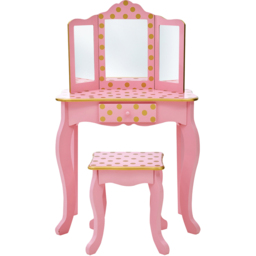 Teamson Kids Gisele Play Single Drawer Pink and Gold Polka Dot Prints Toy Vanity Set - Size: 99.7 x 29.8 x 59.7cm - Wilko - thumbnail 3
