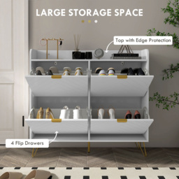 Portland 4 Drawer White Narrow Shoe Cabinet - Wilko - thumbnail 6