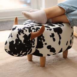 Gardeco Black And White Lulu The Spotted Cow Velvet Footstool - Size: 36 x 61 x 32cm - Black & White - Wilko
