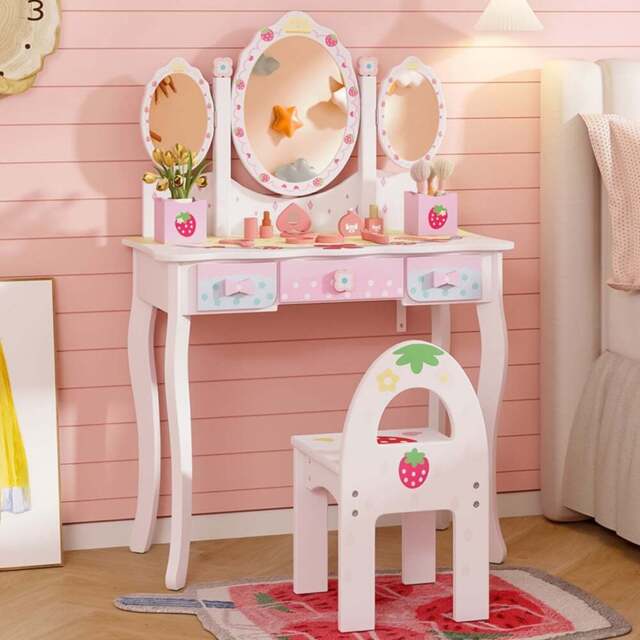 Costway Kids White Vanity Table and Chair Set - Size: 77 x 42 x 29cm - Wilko - image 1