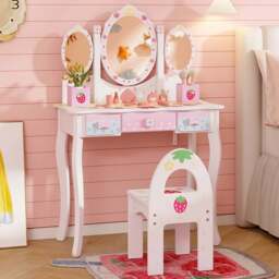 Costway Kids White Vanity Table and Chair Set - Size: 77 x 42 x 29cm - Wilko - thumbnail 1