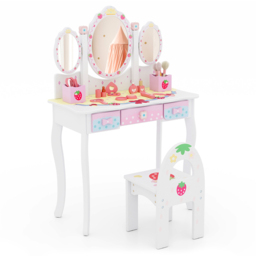 Costway Kids White Vanity Table and Chair Set - Size: 77 x 42 x 29cm - Wilko - thumbnail 3