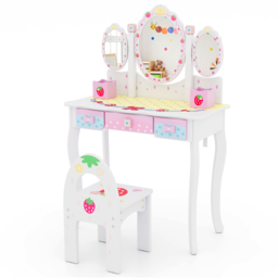 Costway Kids White Vanity Table and Chair Set - Size: 77 x 42 x 29cm - Wilko - thumbnail 4
