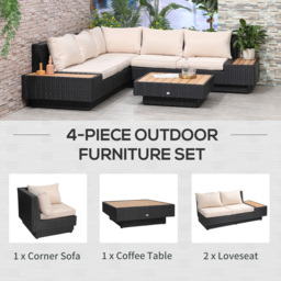 Outsunny 5 Seater Black Rattan Outdoor Sectional Corner Sofa Set - Wilko - thumbnail 6