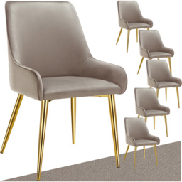 Tectake Avane Set of 6 Taupe Velvet Padded High Backrest Dining Chair - Grey - Wilko - thumbnail 3