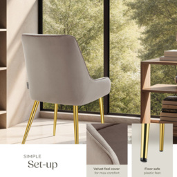 Tectake Avane Set of 6 Taupe Velvet Padded High Backrest Dining Chair - Grey - Wilko - thumbnail 5