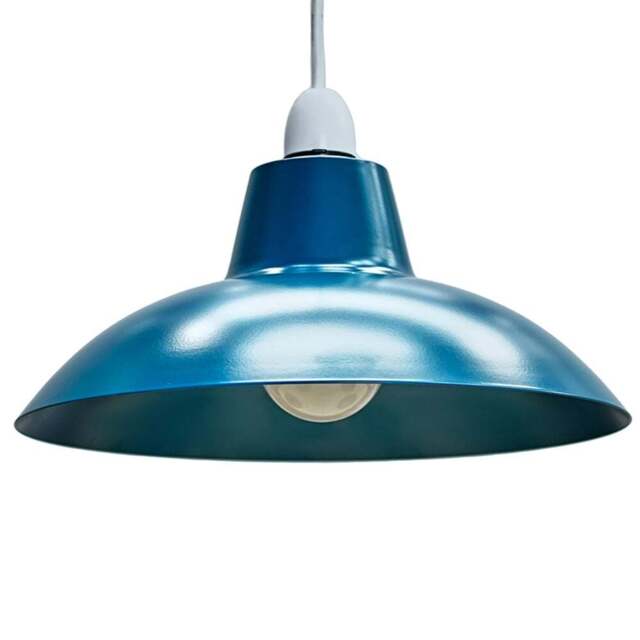 ValueLights Civic Metro Style French Blue Metal Retro Pendant Light Shade - Size: 12 x 28 x 28cm - Wilko - image 1