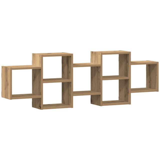 vidaXL 7 Shelf Artisanal Oak Wooden Wall Shelf - Size: 42 x 18 x 129cm - Brown - Wilko - image 1