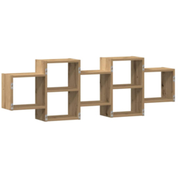 vidaXL 7 Shelf Artisanal Oak Wooden Wall Shelf - Size: 42 x 18 x 129cm - Brown - Wilko - thumbnail 6