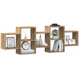 vidaXL 7 Shelf Artisanal Oak Wooden Wall Shelf - Size: 42 x 18 x 129cm - Brown - Wilko - thumbnail 5