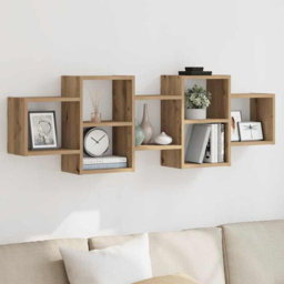 vidaXL 7 Shelf Artisanal Oak Wooden Wall Shelf - Size: 42 x 18 x 129cm - Brown - Wilko - thumbnail 3