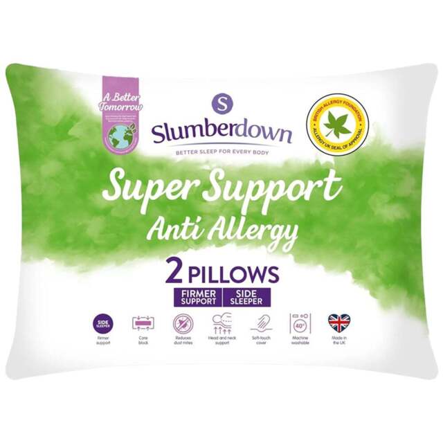 Slumberdown Anti Allergy Super Support Pillow 2 Pack - White - Wilko - image 1