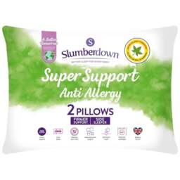 Slumberdown Anti Allergy Super Support Pillow 2 Pack - White - Wilko