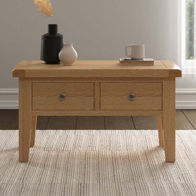 Seconique Windsor 2 Drawer Natural Oak Coffee Table - Size: 50 x 90 x 55cm - Wilko - image 1