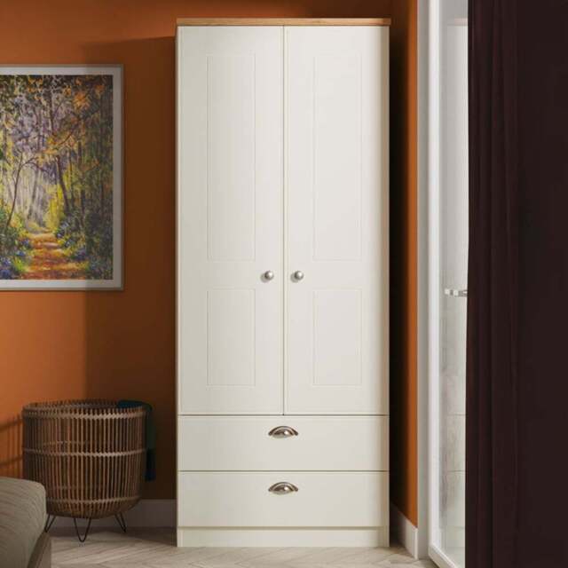 Crowndale Victoria 2 Door 2 Drawer Cream Ash and Oak Wardrobe - Size: 2 Door, 2 Drawer - Wilko - image 1