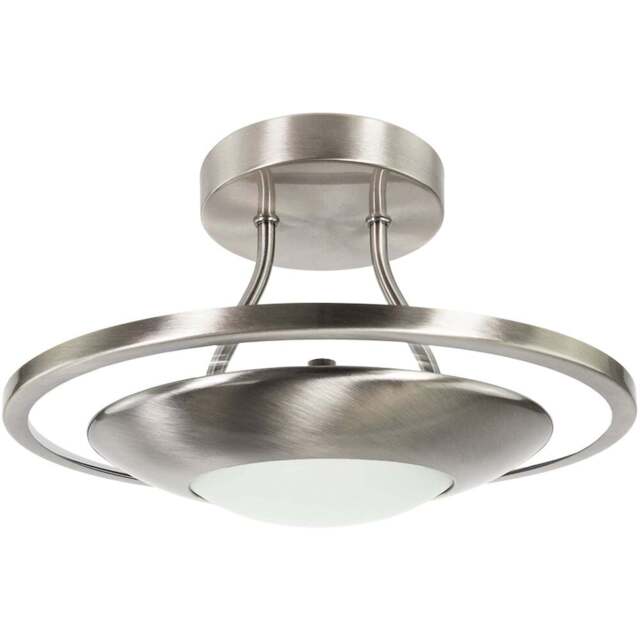 Happy Homewares Satin Nickel LED Semi Flush Ceiling Light - Size: 18 x 30 x 30cm - Silver - Wilko - image 1