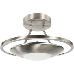 Happy Homewares Satin Nickel LED Semi Flush Ceiling Light - Size: 18 x 30 x 30cm - Silver - Wilko - thumbnail 1