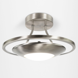 Happy Homewares Satin Nickel LED Semi Flush Ceiling Light - Size: 18 x 30 x 30cm - Silver - Wilko - thumbnail 5