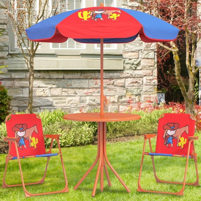 Outsunny Kids Cowboy Bistro Set with Parasol - Size: 2 Seater - Multi - Wilko - image 1