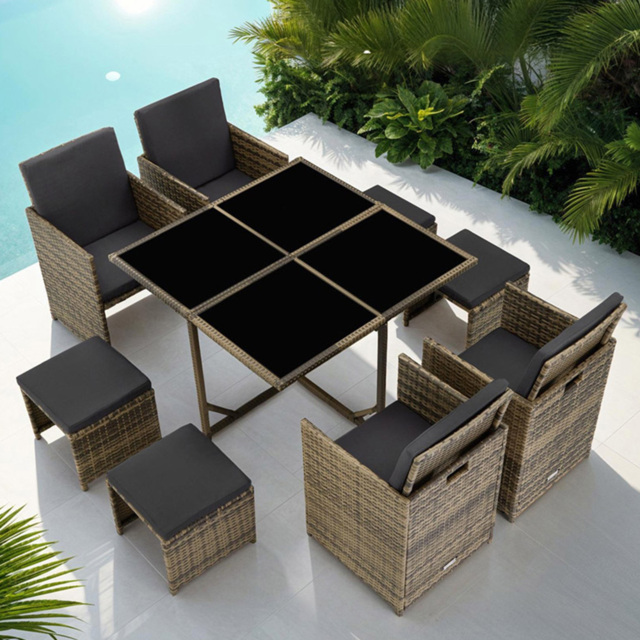 tectake Bilbao 8 Seater Nature Garden Dining Set - Brown - Wilko - image 1