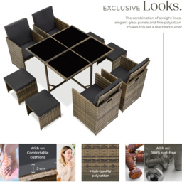 tectake Bilbao 8 Seater Nature Garden Dining Set - Brown - Wilko - thumbnail 4